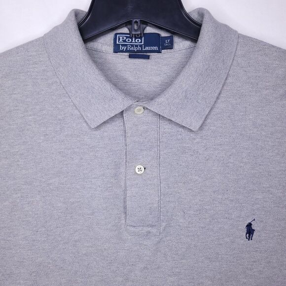 Ralph Lauren Polo Shirt Mens LT Gray Navy Pony Cotton Vintage - Picture 1 of 10